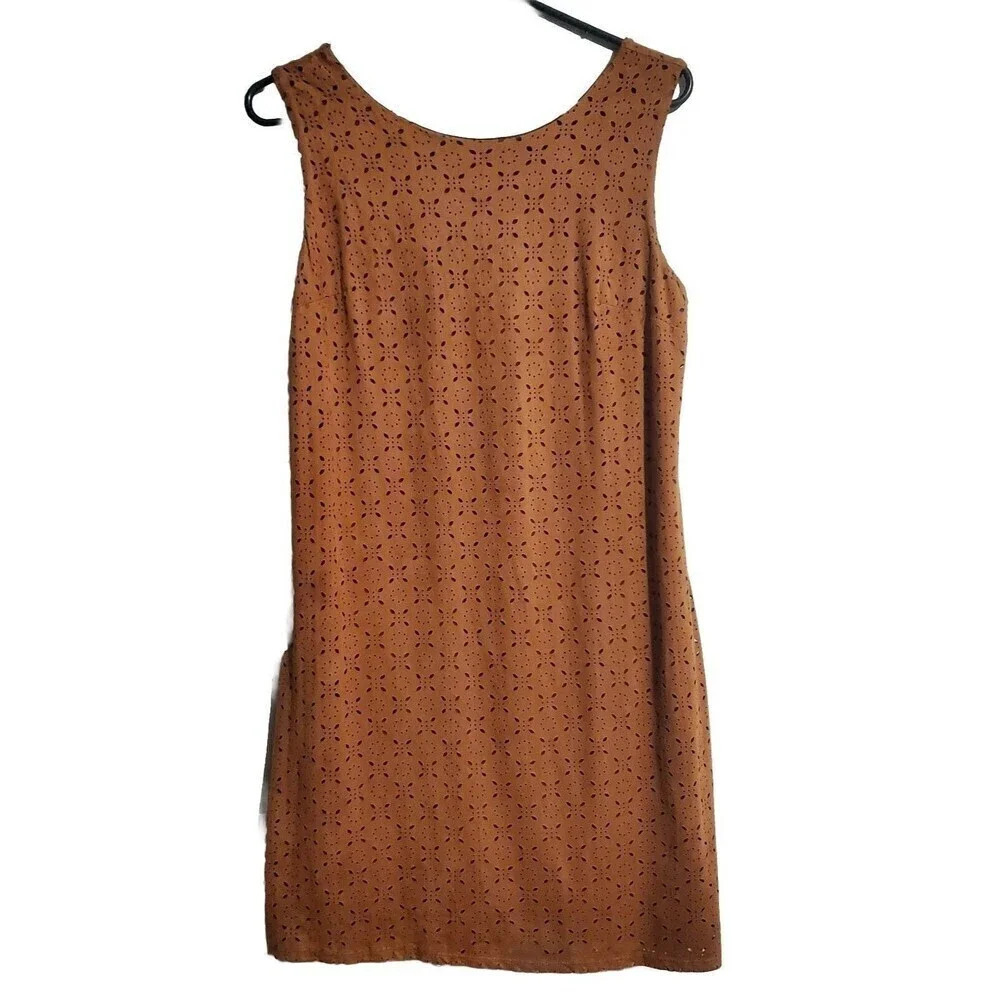 Maurices Dress Womens Suede Eyelet Small Brown Tan Sleeveless Lined New